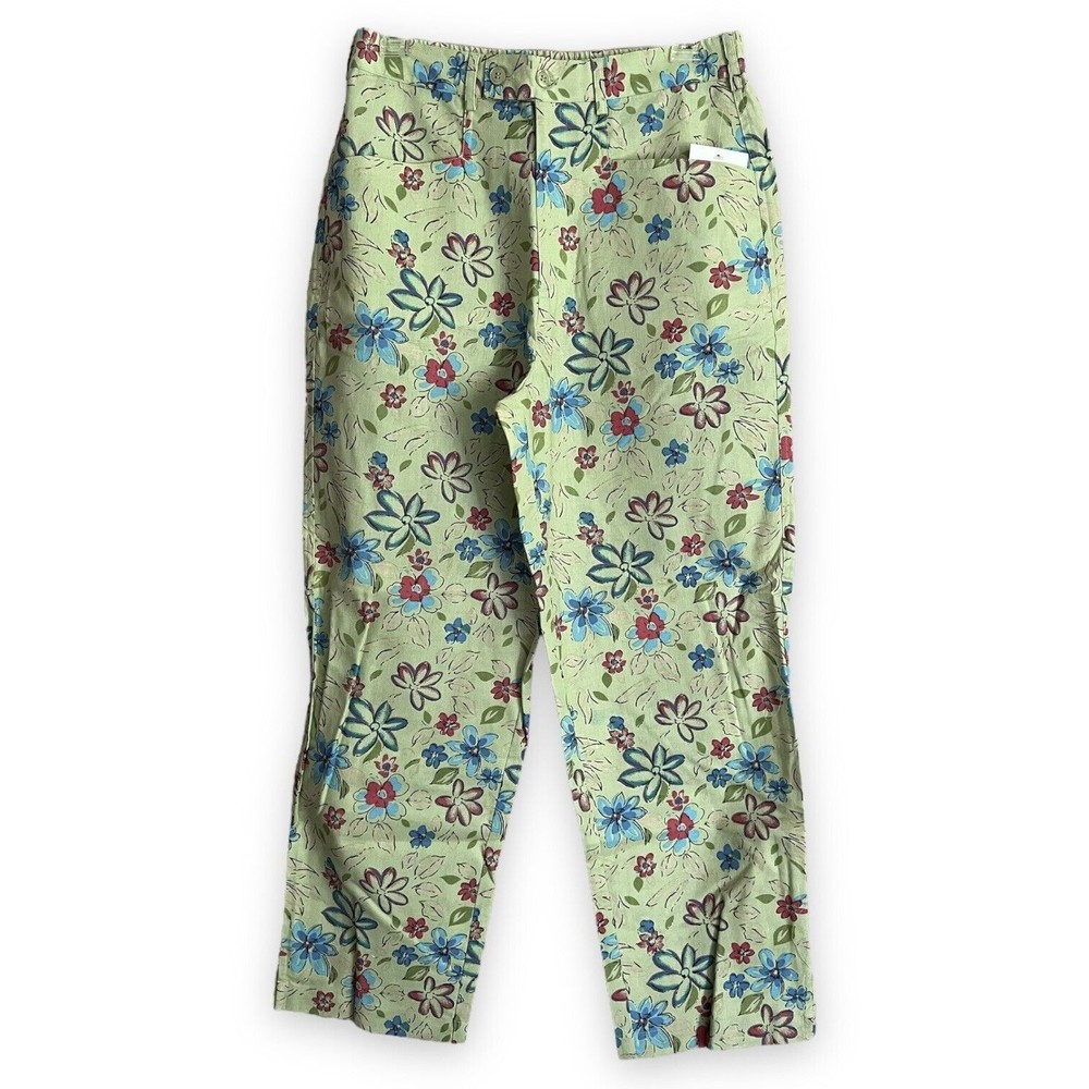 Chelsea Studio Sz 8 Linen Cotton Green Floral High Waist Women Ankle Capri Pants